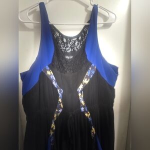 Black and Blue Sundress with Floral Accents